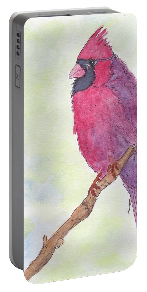Birds Portable Battery Charger featuring the painting Cardinal Visiting by Anne Katzeff