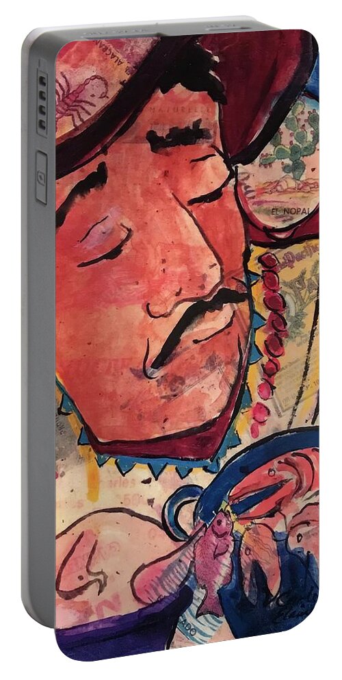 Mexican Chef Portable Battery Charger featuring the painting Carlos Cocina by Elaine Elliott