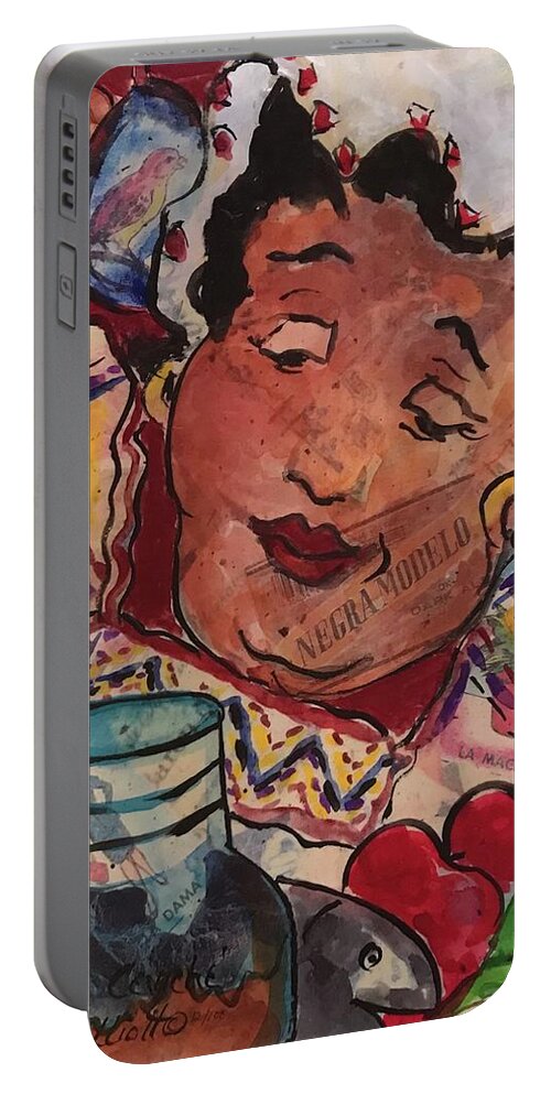 Southwest Cooking Portable Battery Charger featuring the painting Carmens Ceviche by Elaine Elliott