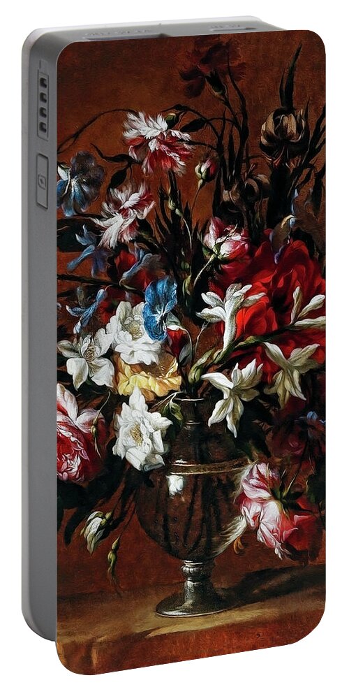Carnations Portable Battery Charger featuring the photograph Carnations, Roses, Lilies by Jean-Baptiste Monnoyer by Carlos Diaz