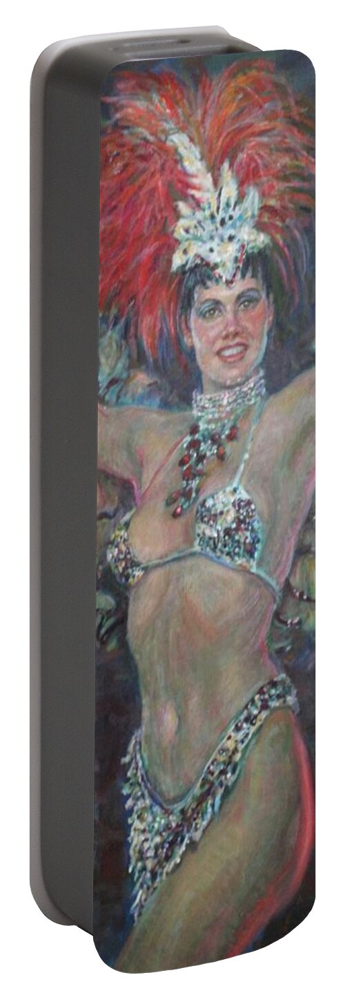 Show Girl Portable Battery Charger featuring the painting Carnival Woman by Veronica Cassell vaz