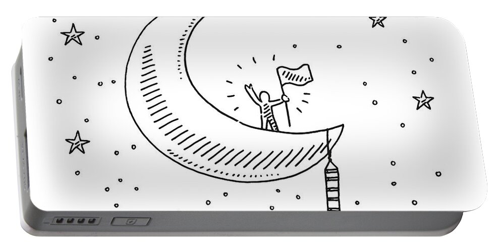 Sketch Portable Battery Charger featuring the drawing Cartoon Human Figure Reaching The Moon Drawing by Frank Ramspott