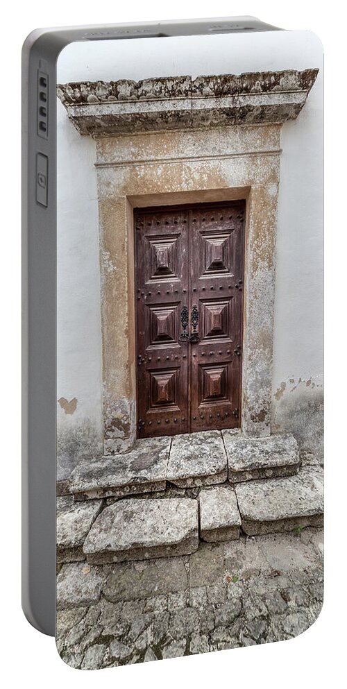 Europe Portable Battery Charger featuring the photograph Carved Door of Medieval Obidos by David Letts