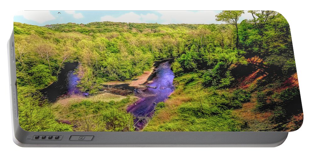 Cascade Valley Portable Battery Charger featuring the digital art Cascade Valley Overlook in Spring by Dennis Lundell
