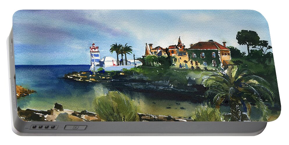 Portugal Portable Battery Charger featuring the painting Cascais Portugal by Dora Hathazi Mendes