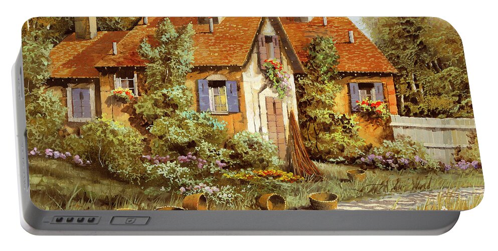 Wood Portable Battery Charger featuring the painting Case Tra Gli Alberi by Guido Borelli