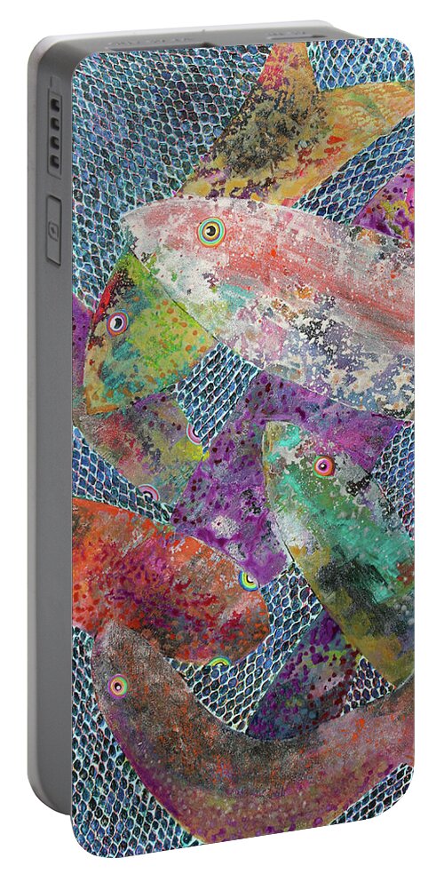 Bible Portable Battery Charger featuring the painting Cast Your Net on the Right Side by Polly Castor