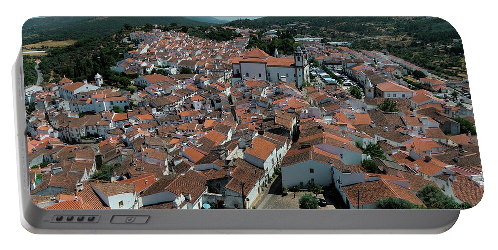 Castelo De Vide Portable Battery Charger featuring the photograph Castelo de Vide Rooftops and Mountains from Castle by Angelo DeVal