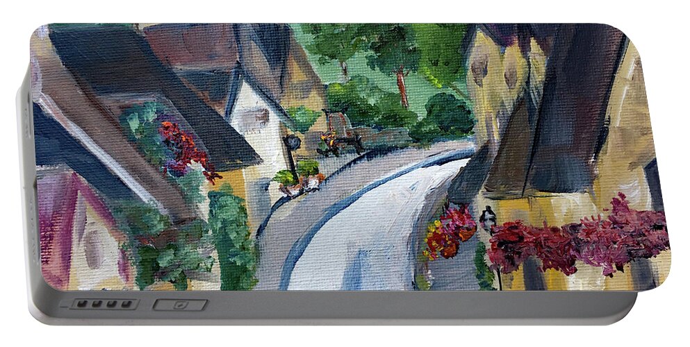 Castle Combe Portable Battery Charger featuring the painting Castle Combe view from Town Square by Roxy Rich