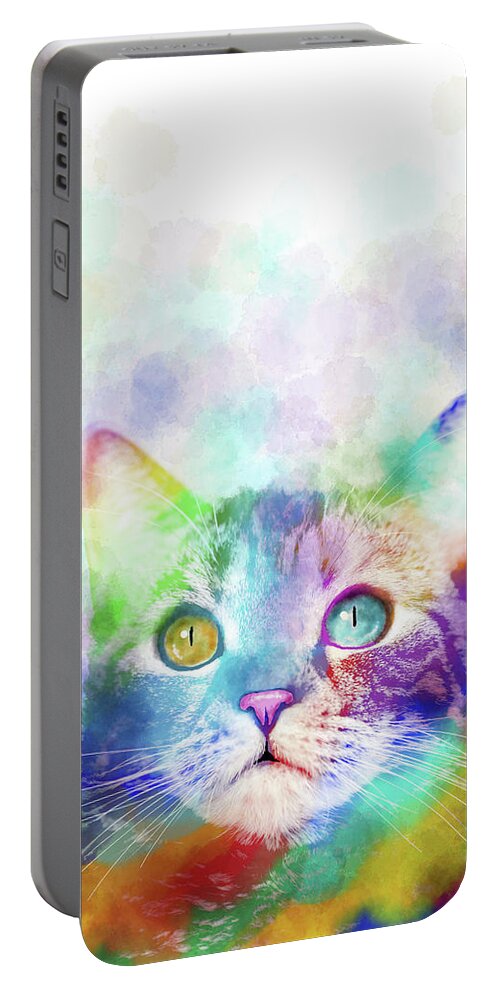 Cat Portable Battery Charger featuring the digital art Cat 663 multicolor cat by artist Lucie Dumas by Lucie Dumas