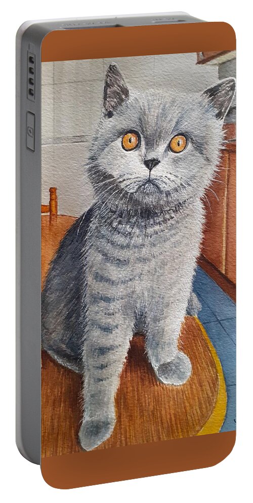 Watercolors Portable Battery Charger featuring the painting Cat in the Kitchen by Carolina Prieto Moreno