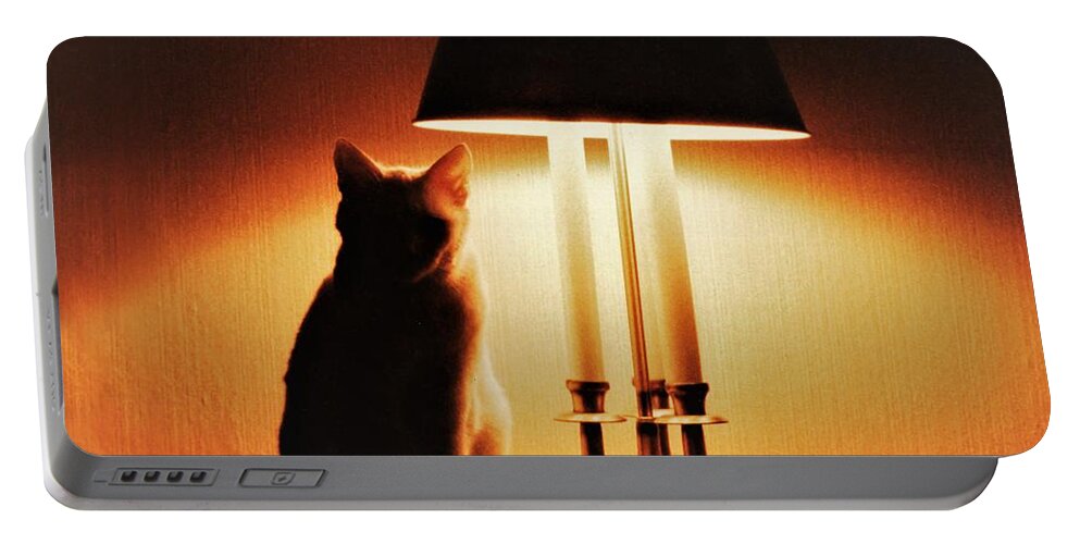 Cat Lamp Desk Light Shadow Portable Battery Charger featuring the photograph Cat Lamp by John Linnemeyer