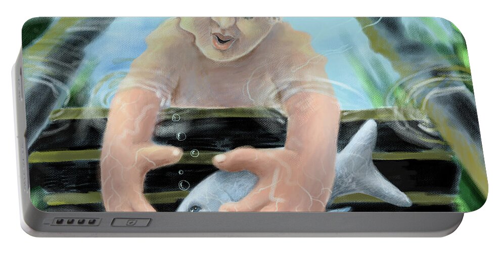 Boy Portable Battery Charger featuring the digital art Catch And Release by Larry Whitler