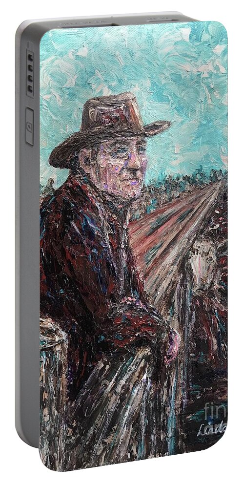 Art Portable Battery Charger featuring the painting Cattle Call SOLD by Linda Donlin