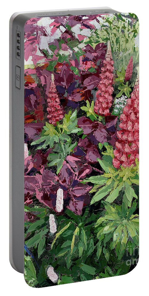 Oil Painting Portable Battery Charger featuring the painting Cawdor Castle Lupins, 2015 by PJ Kirk