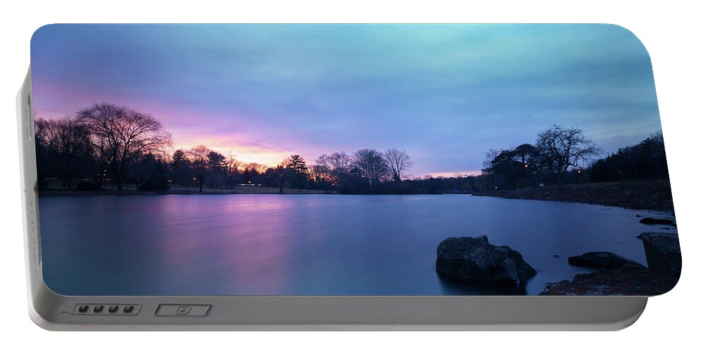 Lake Muhlenberg Portable Battery Charger featuring the photograph Cedar Beach Lake Muhlenberg Blue Hour Approaching by Jason Fink