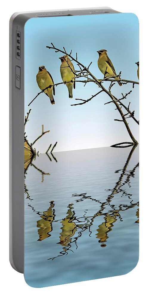 Recent Portable Battery Charger featuring the photograph Cedar waxwings on a branch by Geraldine Scull