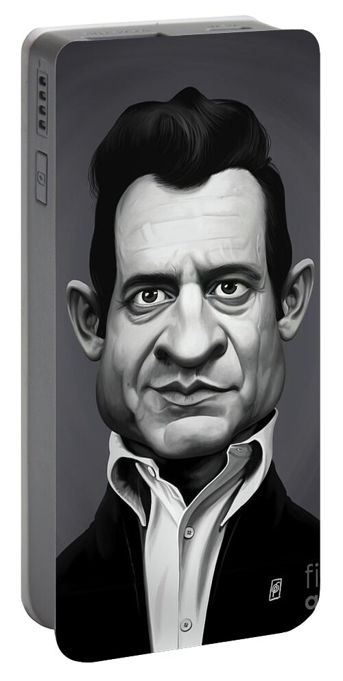 Illustration Portable Battery Charger featuring the digital art Celebrity Sunday - Johnny Cash by Rob Snow
