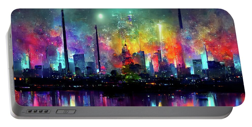 Futuristic City Portable Battery Charger featuring the digital art Celestial City 39 by DC Langer