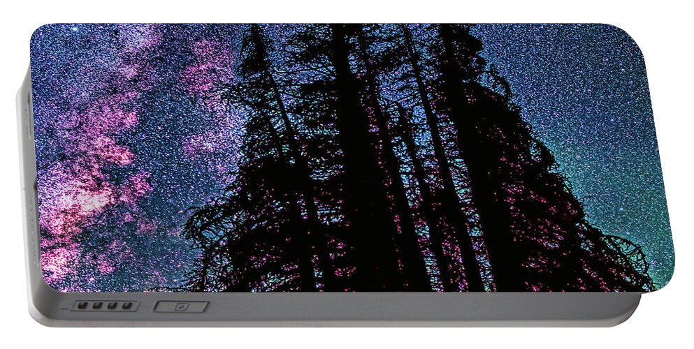 Nobody Portable Battery Charger featuring the photograph Celestial Starlight in the Forest Near Lake Irene Colorado by OLena Art