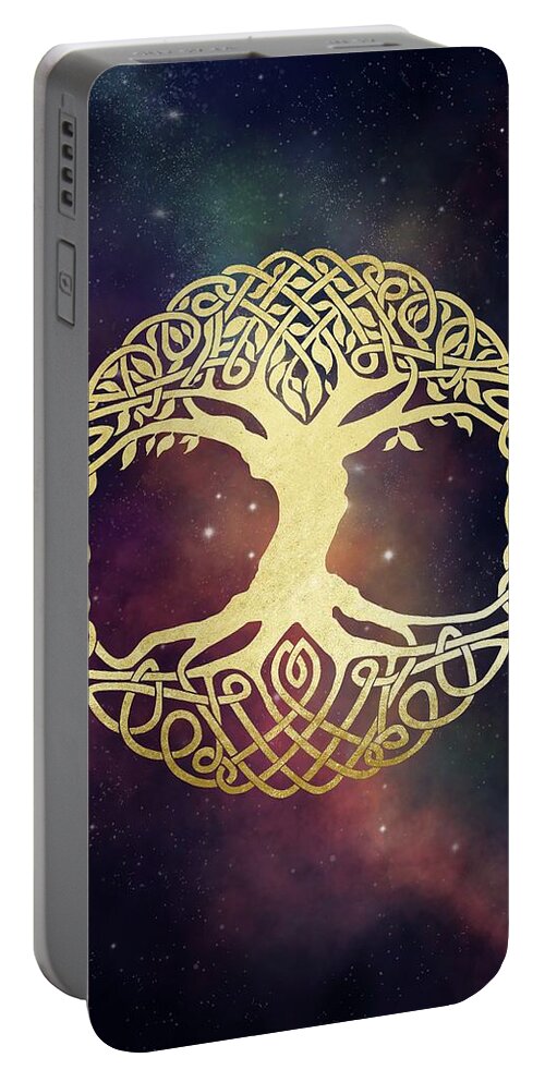 Celtic Portable Battery Charger featuring the painting Celtic Tree of Life by Rachel Emmett