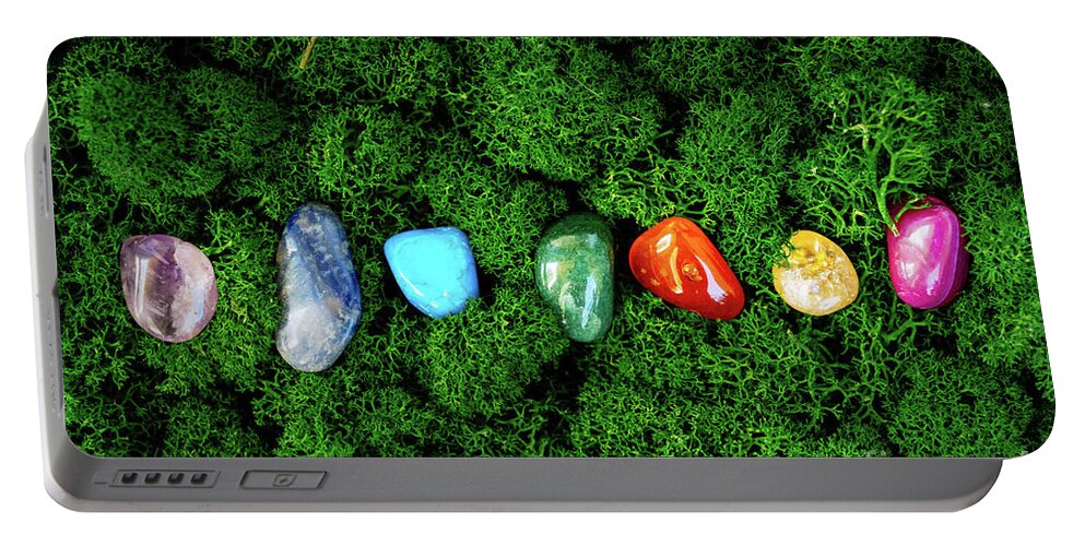 Aura Portable Battery Charger featuring the photograph Chakra Crystals by Anastasy Yarmolovich