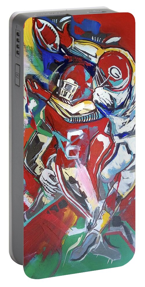 Champion Touchdown Portable Battery Charger featuring the painting Champion Touchdown by John Gholson