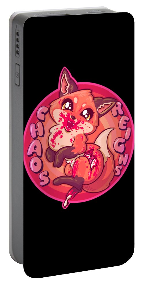 Fox Portable Battery Charger featuring the drawing Chaos Reigns by Ludwig Van Bacon