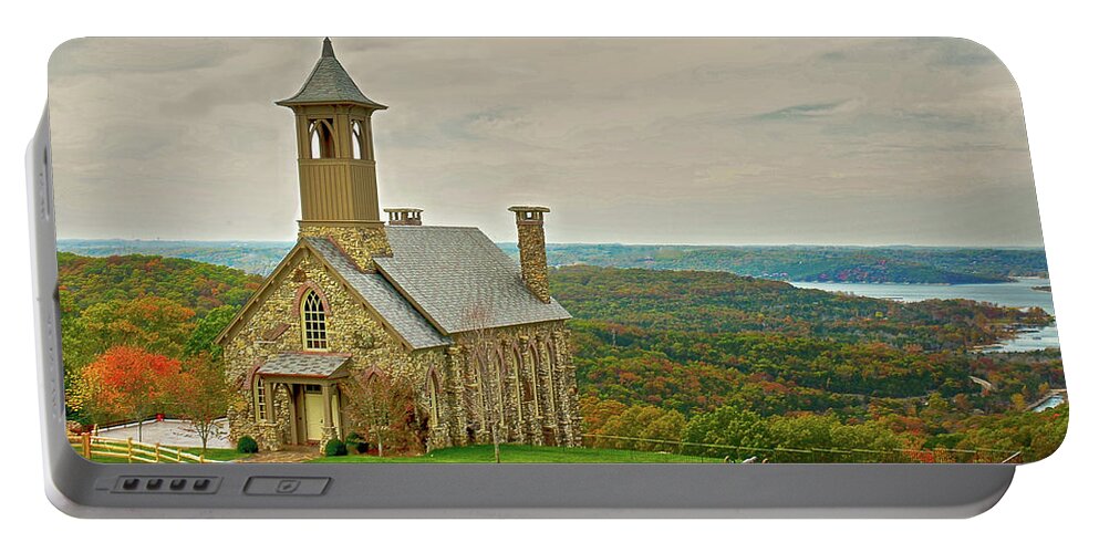 Chapel Portable Battery Charger featuring the photograph Chapel of the Ozarks by Linda Shannon Morgan