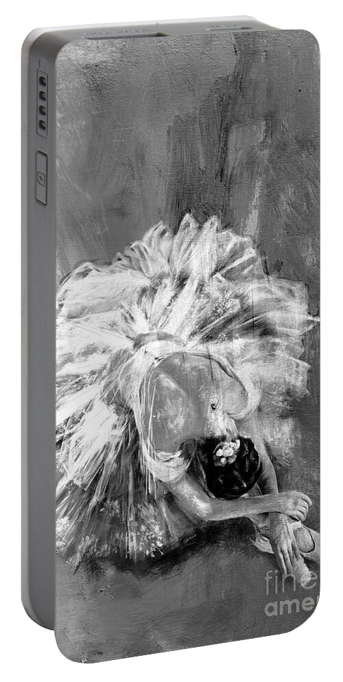 Women Portable Battery Charger featuring the painting Charcoal Ballerina dancing pose 4tr by Gull G