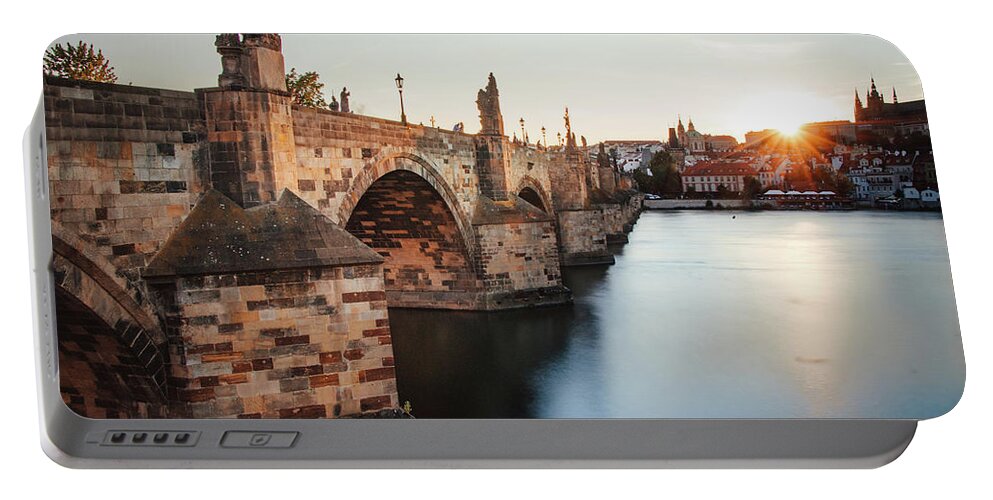 Castle Portable Battery Charger featuring the photograph Charles bridge in Prague, czech republic. by Vaclav Sonnek