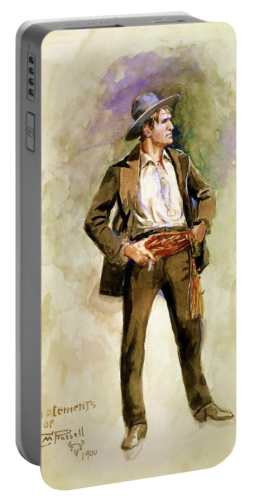 Cowboy Portable Battery Charger featuring the painting Charles Russell 1900 Self Portrait by Charles Russell