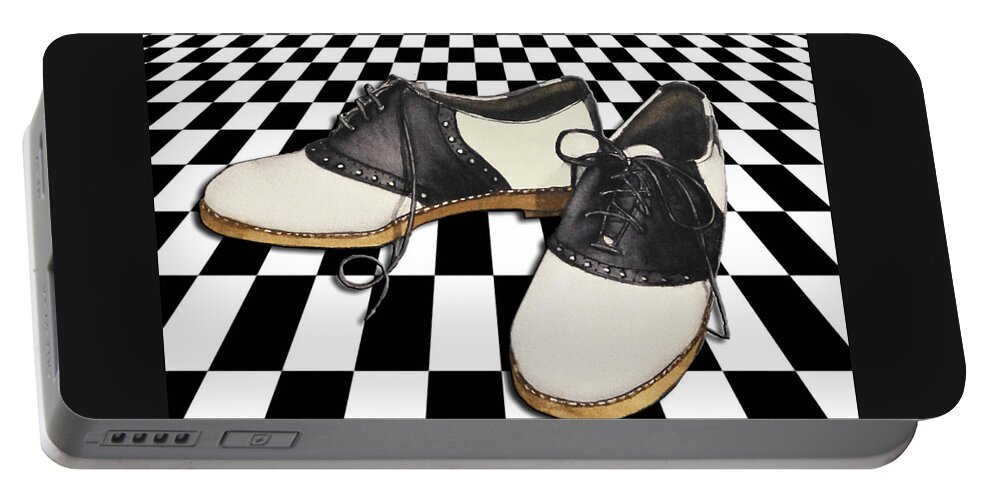 Saddle Shoes Portable Battery Charger featuring the painting Checkered Saddle Shoes by Kelly Mills