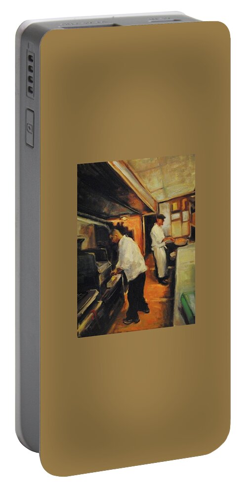 Impressionist Oil Painting Portable Battery Charger featuring the painting Chefs at work by Ashlee Trcka