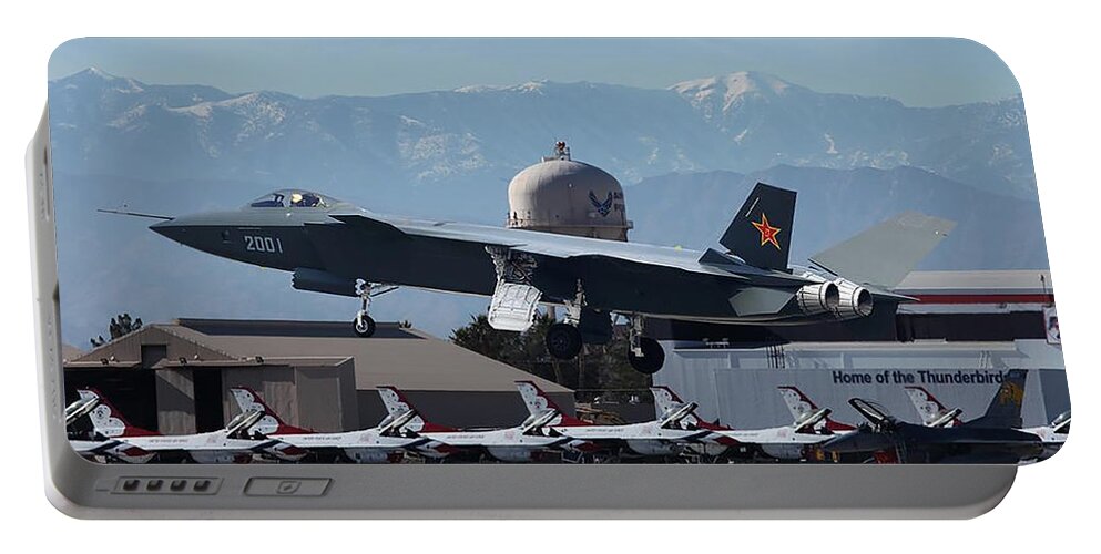 China Portable Battery Charger featuring the digital art Chengdu J-20 at Nellis AFB by Custom Aviation Art