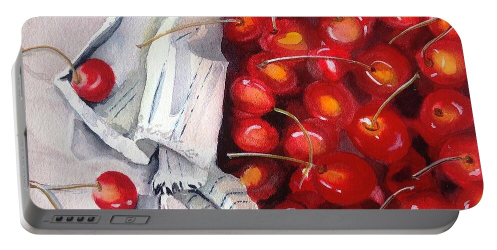 Cherries Portable Battery Charger featuring the painting Cherries in Cloth by Vicki B Littell
