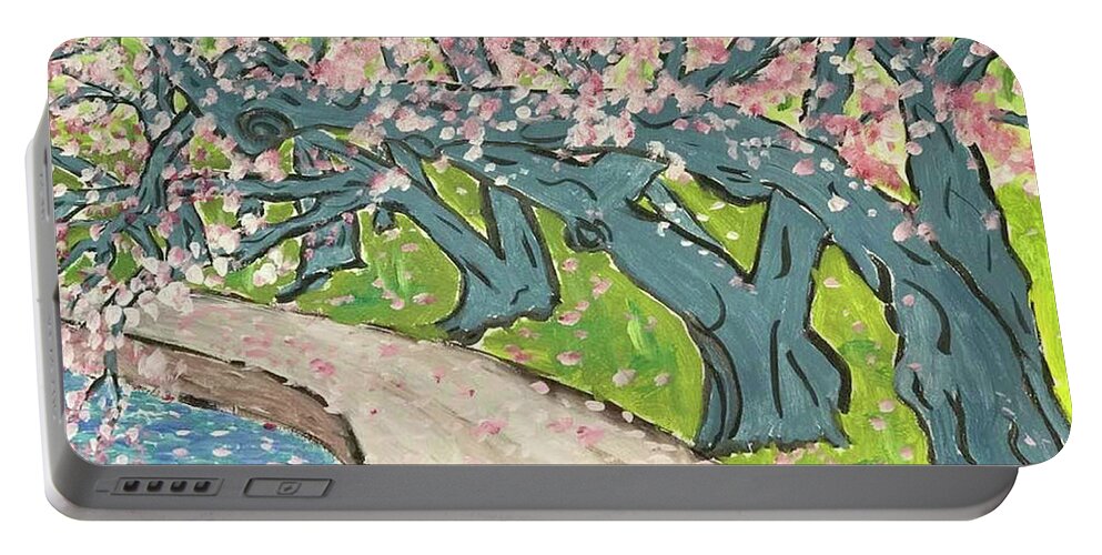 Cherry Blossoms Portable Battery Charger featuring the painting Cherry Blossoms on the Mall #2 by John Macarthur
