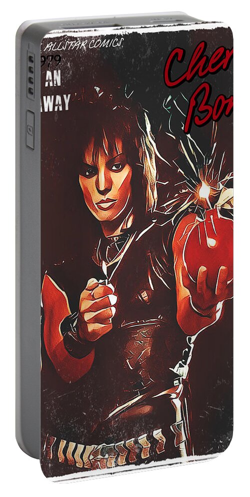 Joan Jett Portable Battery Charger featuring the digital art Cherry Bomb Comic Book by Christina Rick