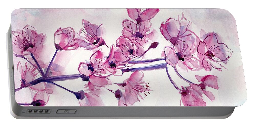 Cherry Portable Battery Charger featuring the painting Cherry Flowers by George Cret