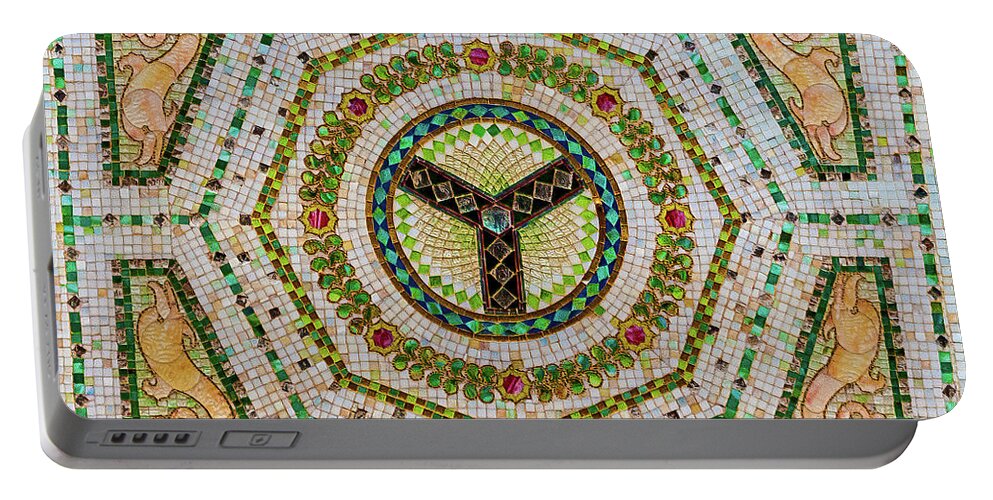 Art Portable Battery Charger featuring the photograph Chicago Cultural Center Ceiling with Y Symbol in Mosaic by David Levin