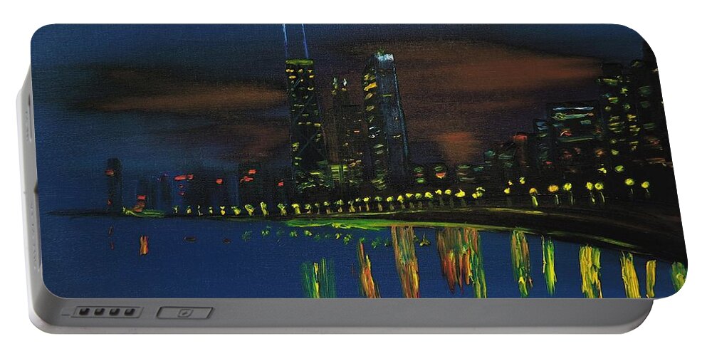 Chicago Portable Battery Charger featuring the painting Chicago Impressionism Skyline by Modern Impressionism