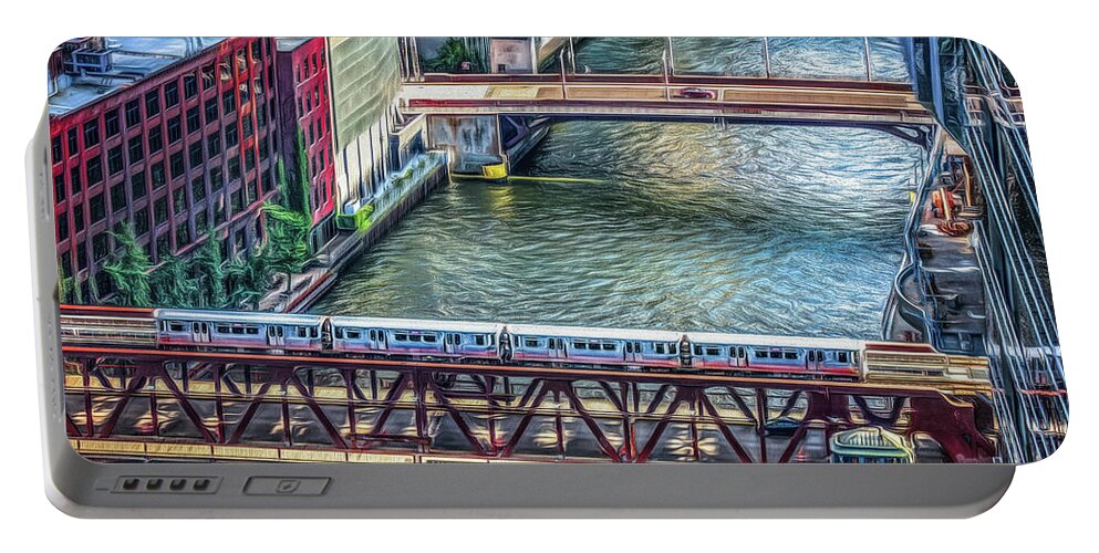 Architecture Portable Battery Charger featuring the photograph Chicago L-Train by Kevin Lane