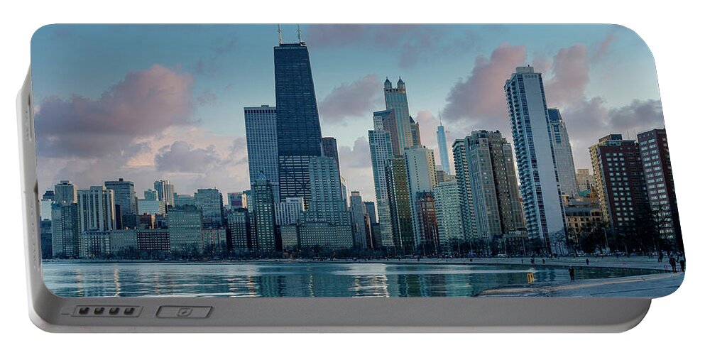 Chicago Portable Battery Charger featuring the digital art Chicago Lakefront Dusk by Todd Bannor