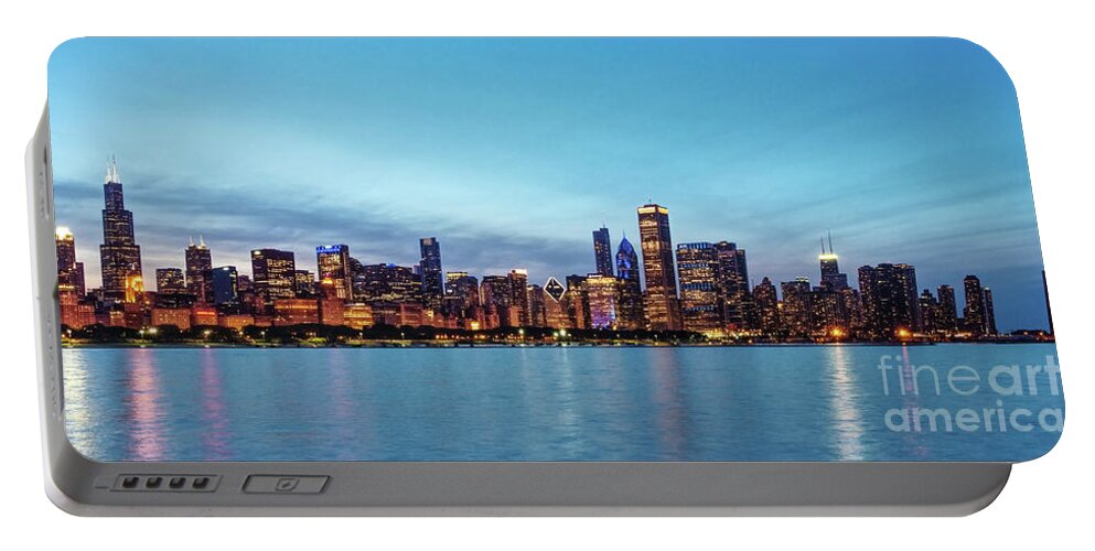 Chicago Portable Battery Charger featuring the photograph Chicago Night Skyline by Jennifer White