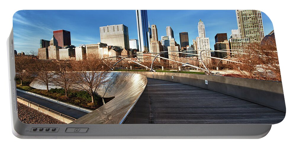 Bp Pedestrian Bridge Portable Battery Charger featuring the photograph Chicago Skyline at Sunrise by Sebastian Musial