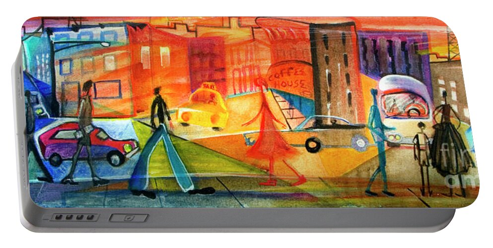 The Neighborhood Portable Battery Charger featuring the painting The Neighborhood by Cherie Salerno