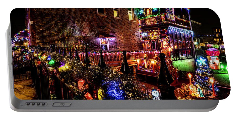 Chicago Portable Battery Charger featuring the photograph Chicago yard ablaze in xmas lights by Sven Brogren