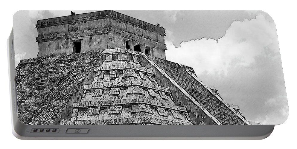 Mayan-ruins Portable Battery Charger featuring the digital art Chichen Itza Pyramid by Kirt Tisdale