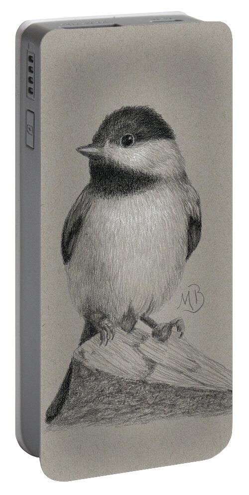 Chickadee Portable Battery Charger featuring the drawing Chickadee by Monica Burnette