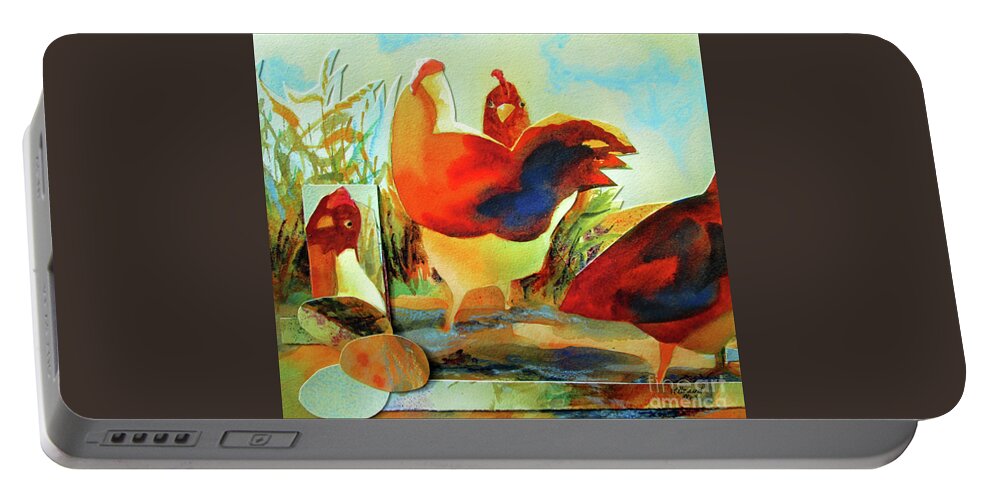Chickens Portable Battery Charger featuring the painting Chicken Puzzler by Kathy Braud